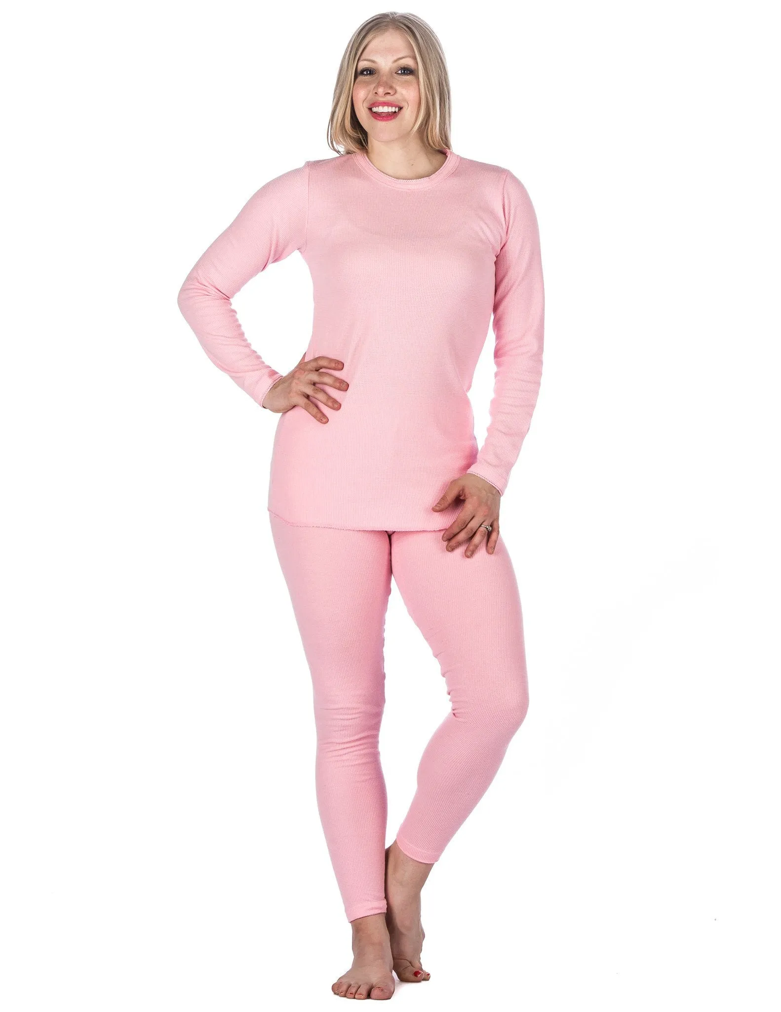 Women's Classic Waffle Knit Thermal Top and Bottom Set