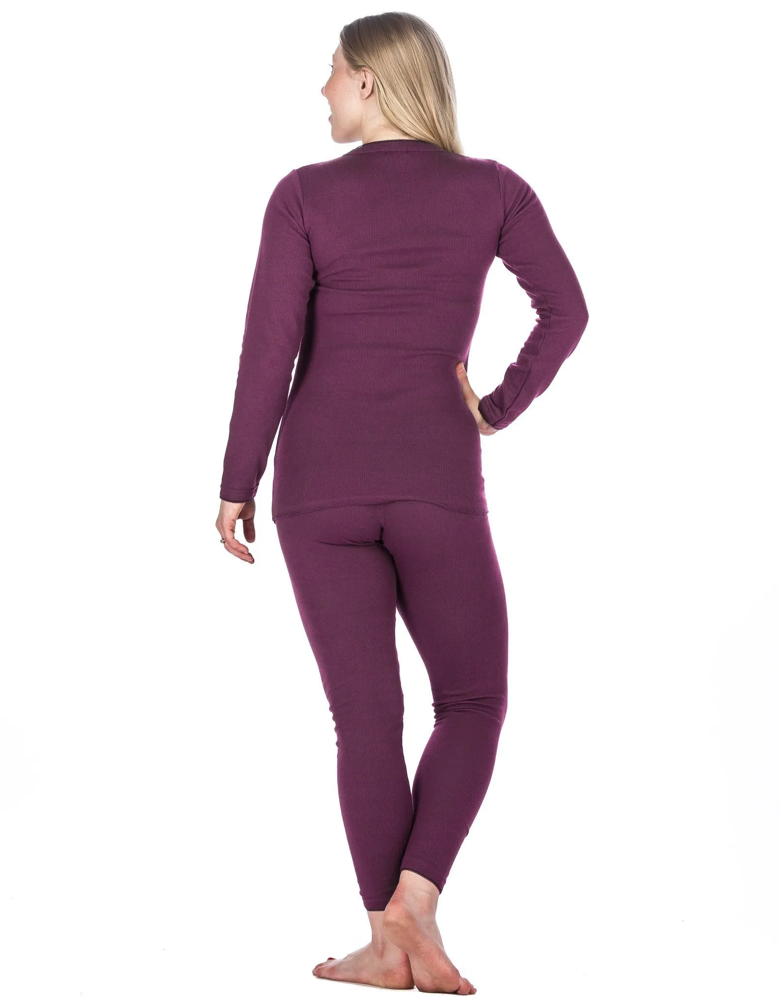 Women's Classic Waffle Knit Thermal Top and Bottom Set