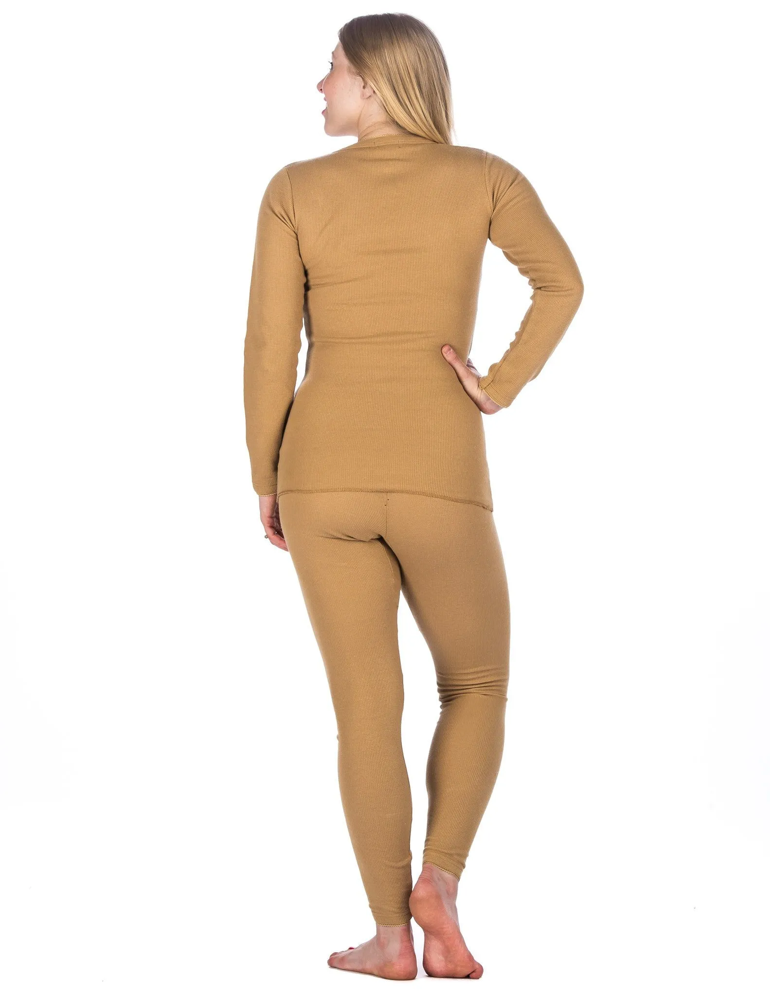 Women's Classic Waffle Knit Thermal Top and Bottom Set