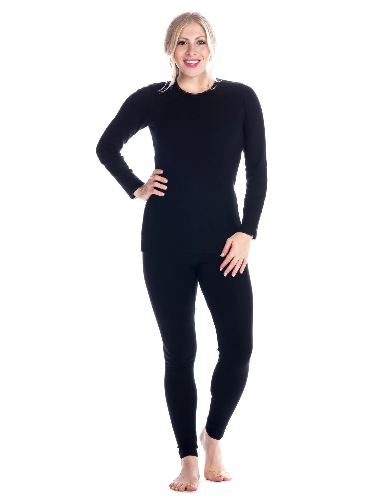 Women's Classic Waffle Knit Thermal Top and Bottom Set