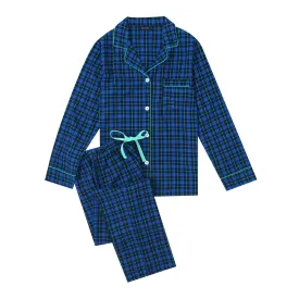 Women's Cotton Lightweight Flannel Pajama Set - Plaid Blue-Green