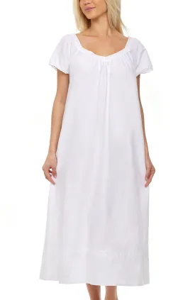 Women's Cotton Victorian Nightgown, Camila Ruffled Short Sleeve Lace Trimmed Long Night Dress