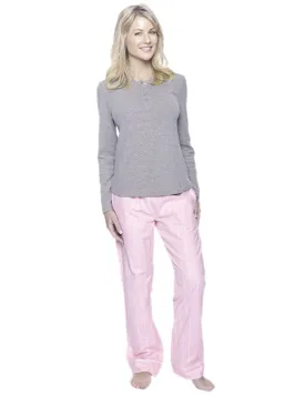 Womens Premium 100% Cotton Flannel Loungewear Set - Stripes Pink