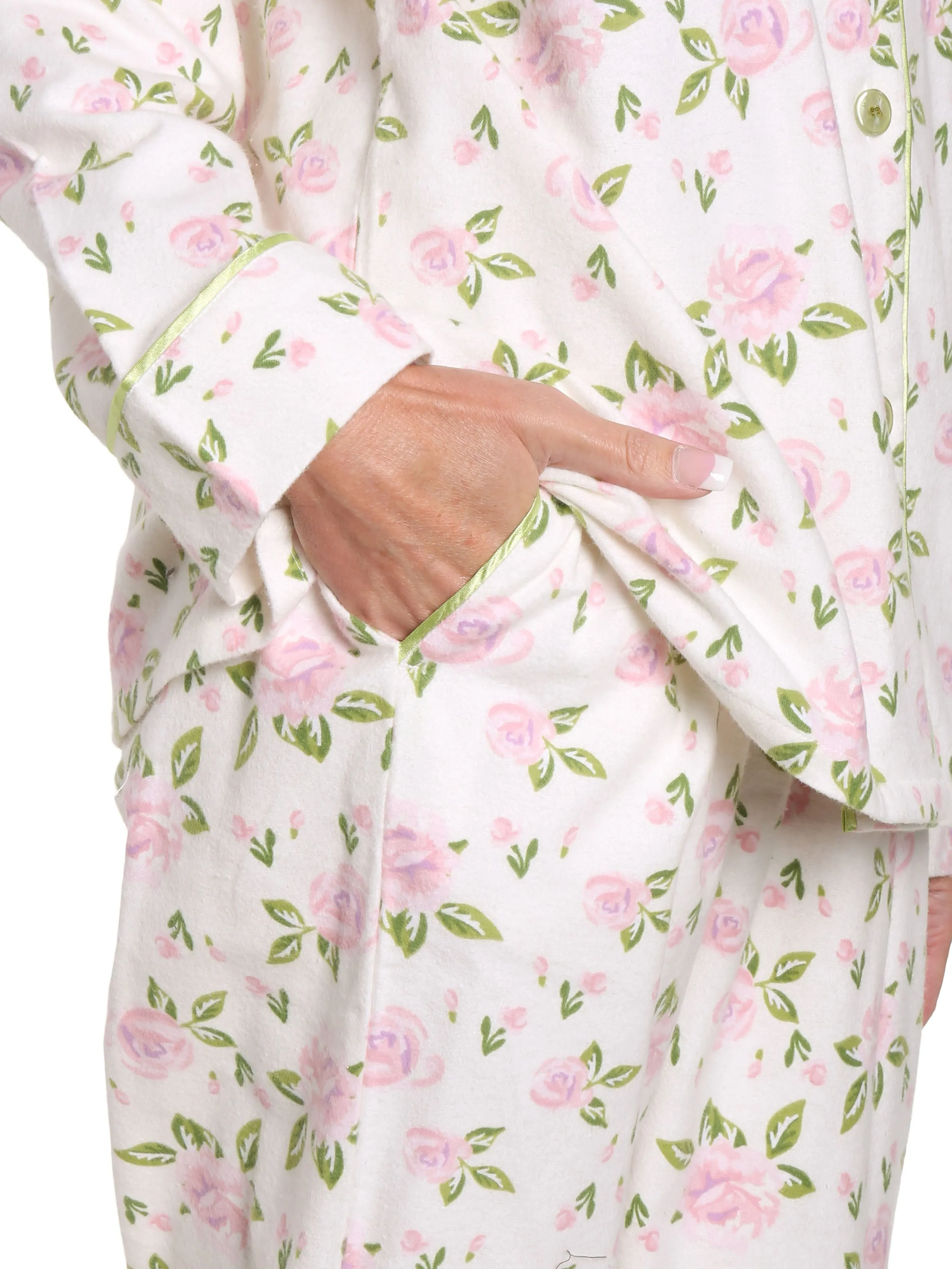 Women's Premium 100% Cotton Flannel Pajama Sleepwear Set - Gardenia Cream-Pink