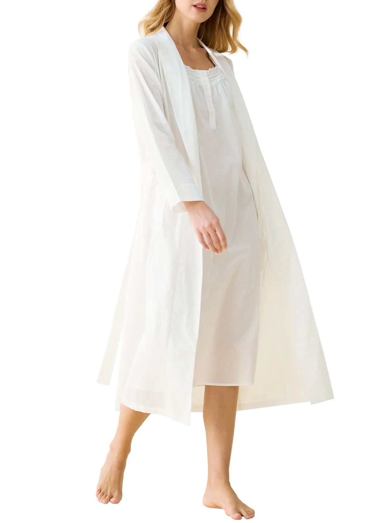 Women's Sleeveless Cotton Nightgown with Matching Long Robe Set