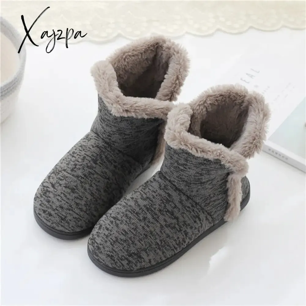 Xajzpa - Men Casual Winter Home Slippers Mens Warm Cotton Faux Fur Indoor Flat Shoes Male Comfortable Furry Flats For Bedroom Couples