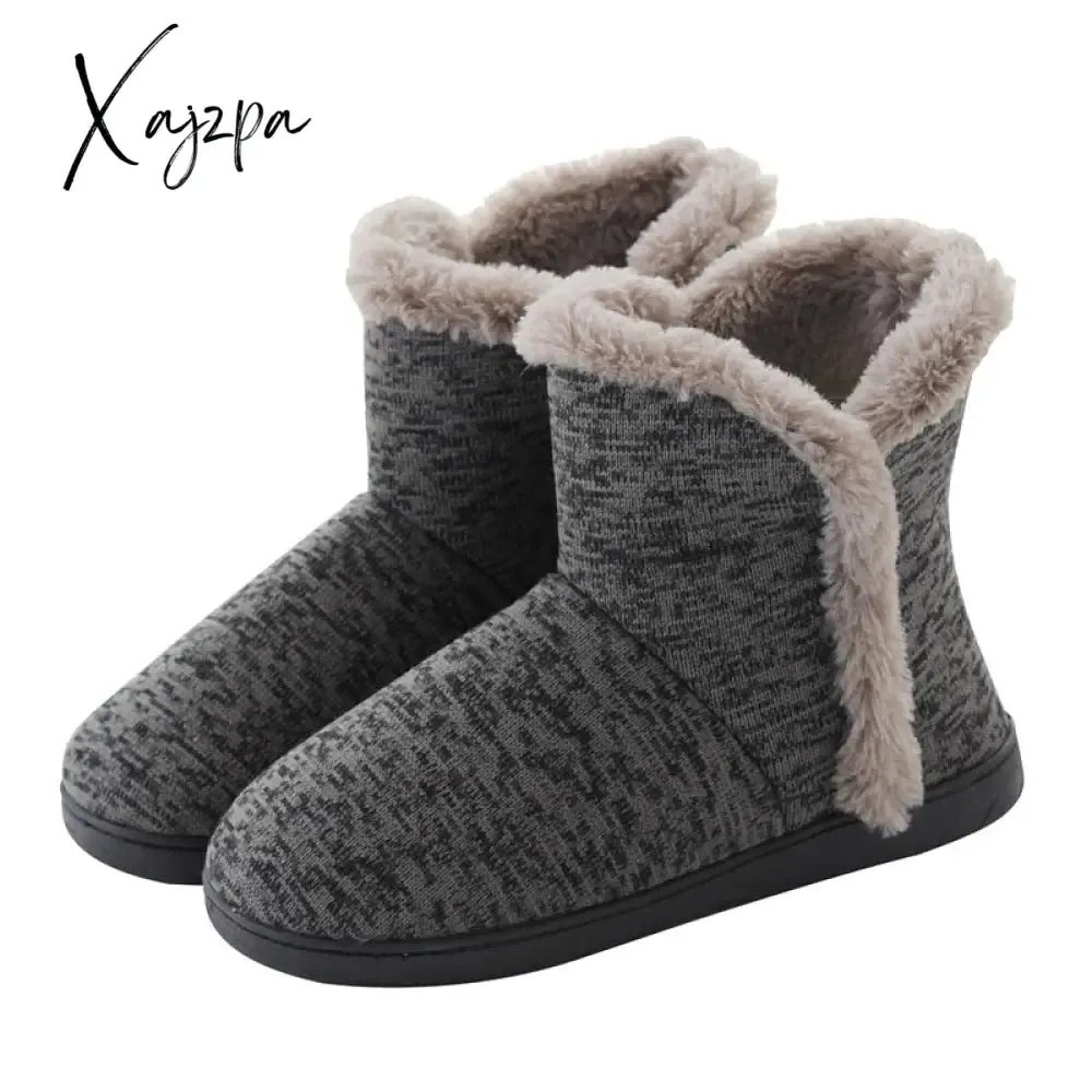 Xajzpa - Men Casual Winter Home Slippers Mens Warm Cotton Faux Fur Indoor Flat Shoes Male Comfortable Furry Flats For Bedroom Couples