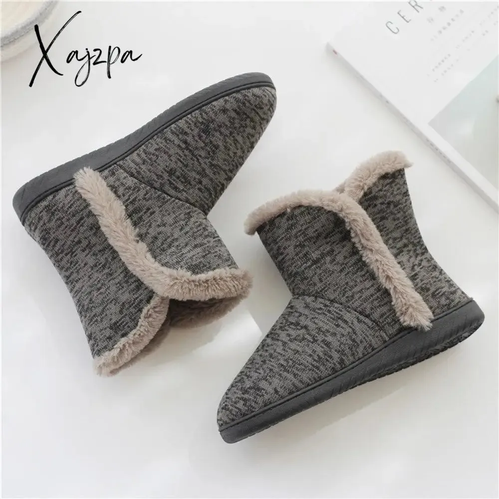 Xajzpa - Men Casual Winter Home Slippers Mens Warm Cotton Faux Fur Indoor Flat Shoes Male Comfortable Furry Flats For Bedroom Couples